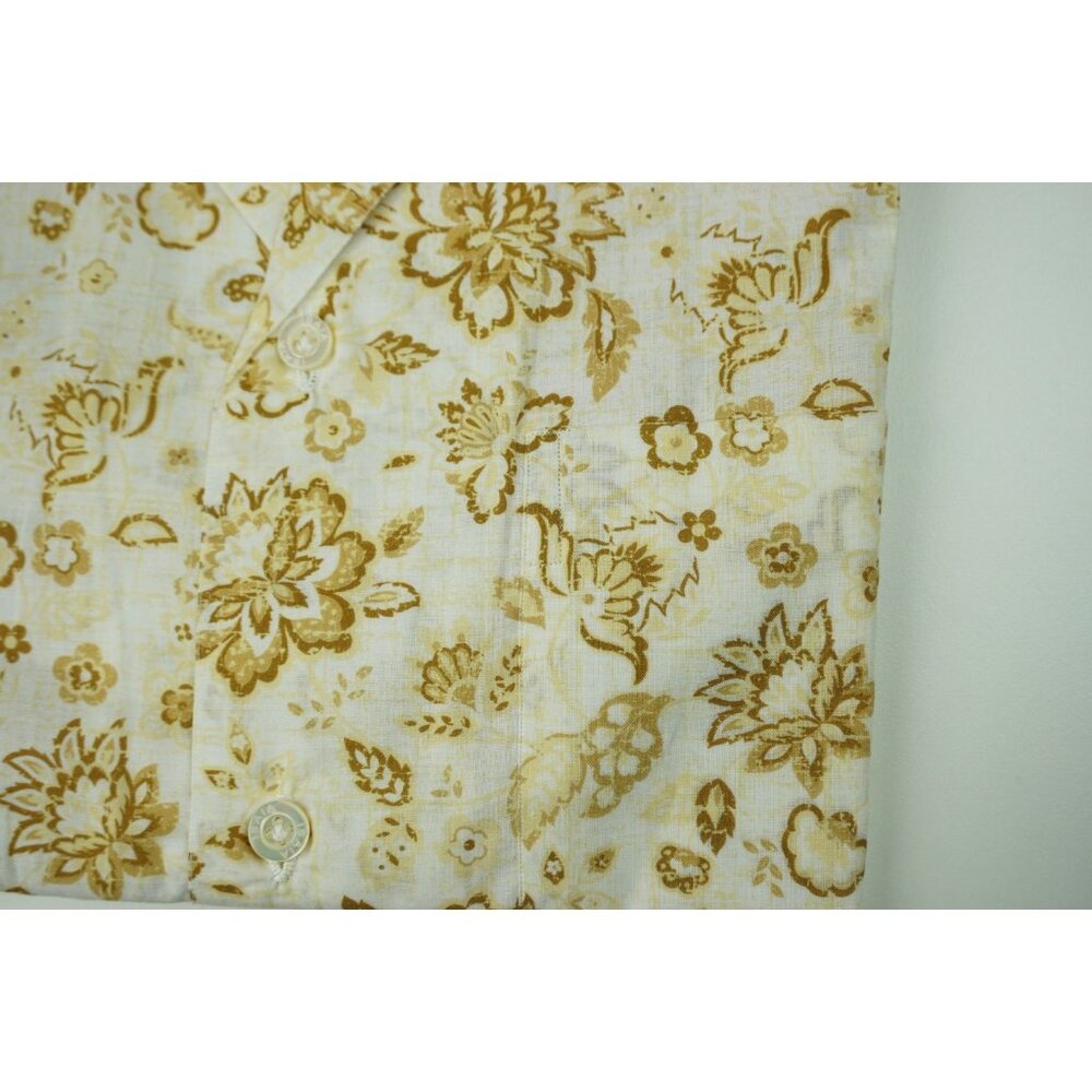 Isaia Napoli White Brown Beige Floral Short Sleeve Cotton Camp Shirt 15.5/39 NEW - Picture 5 of 5